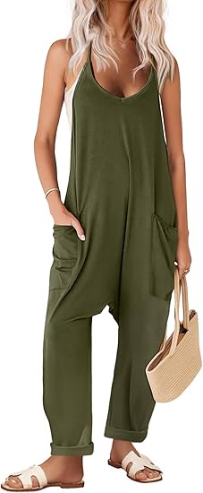 Ekouaer Womens Sleeveless Jumpsuit Loose Spaghetti Strap Baggy Overalls Jumpers Casual Long Pants Rompers with Pockets 2025