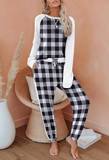 Ekouaer Women's Pajama Set Long Sleeve PJs 2 Piece Lounge Set Pullover Sleepwear Sweatshirt and Long Pants With Pockets
