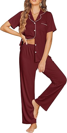 Ekouaer Womens Pajama Sets Button Down Pjs 2 Piece Short Sleeve Sleepwear with Pants Soft Loungewear