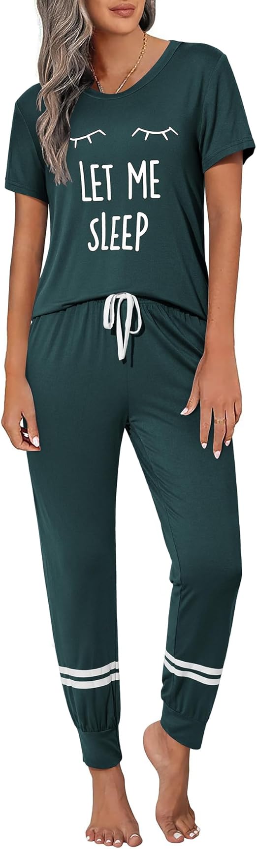 Ekouaer Womens Pajamas Set 2 Piece Lounge Pj Set Short Sleeve Sleepwear Tops with Joggers Pants Loungewear Print Nightwear