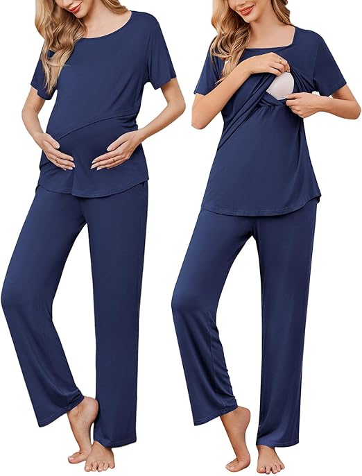 Ekouaer Women's Pajamas Short Sleeve Lace V Neck Sleepwear Top Capri Pants Pjs Sets Soft Loungewear
