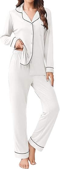 Ekouaer Womens Pajamas Set 2 Piece Button Down Pjs Soft Long Sleeve Top and Pants Sleepwear Set Lounge Sets