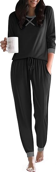 Ekouaer Pajamas For Women Comfy Long Sleeve Jogger Set Lounge Pjs Set With Pockets