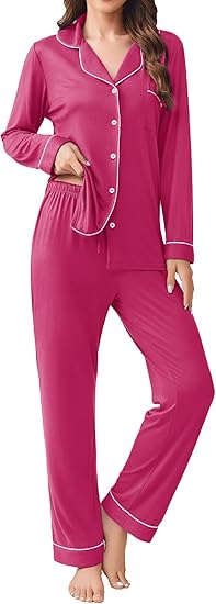 Ekouaer Womens Pajamas Set 2 Piece Button Down Pjs Soft Long Sleeve Top and Pants Sleepwear Set Lounge Sets