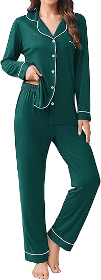 Ekouaer Womens Pajamas Set 2 Piece Button Down Pjs Soft Long Sleeve Top and Pants Sleepwear Set Lounge Sets