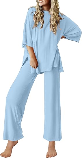 Ekouaer Lounge Sets for Women Short Sleeve Tops and Long Pants Soft Comfy Pajamas Set 2 Piece Outfits S-XXL