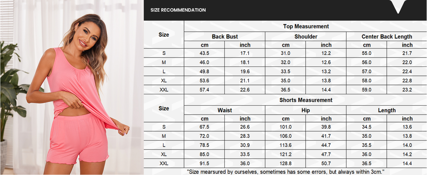 Ekouaer Womens Pajama Sets Viscose from Bamboo Tank Top and Shorts Pj Set 2 Piece Soft Sleeveless Lounge Set