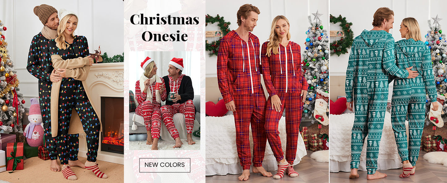 Ekouaer Christmas Onesies for Women Zipper Hooded Onesie Pajamas Adult Soft One Piece Pajama with Pockets