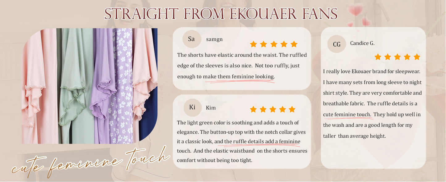 Ekouaer Pajamas for Women Set Button Up Sleepwear Cute Pjs Ruffle Sleeve Notch Collar Loungewear with Long Pants