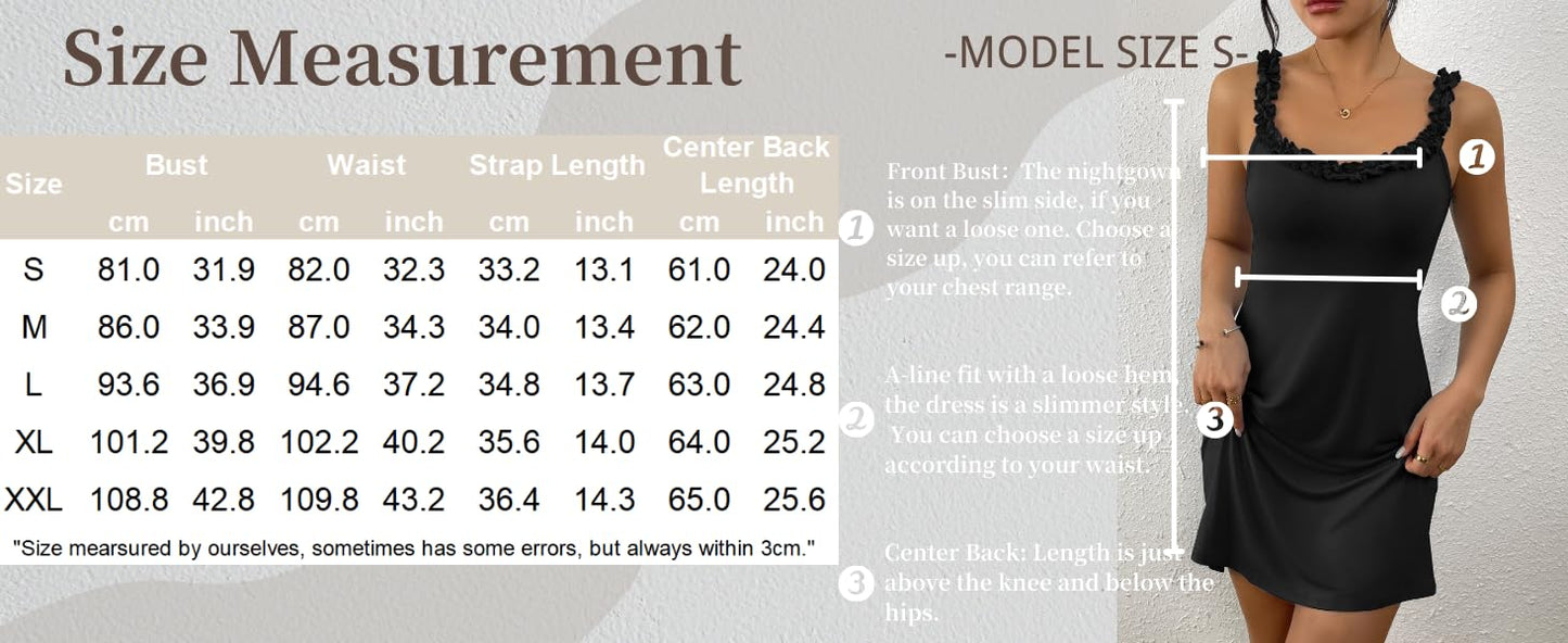 Ekouaer Womens Nightgown Pj Dress for Women Sleeveless U Neck Soft Chemise Sleepwear Cute