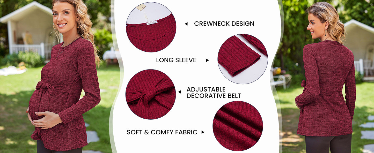 Ekouaer Women's Maternity Shirts Long Sleeve Pregnancy Tops Casual Ribbed Knit Winter Pregnant Blouses