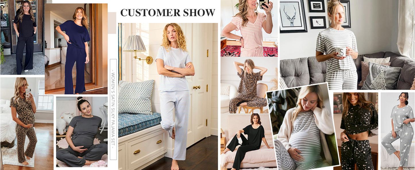 Ekouaer 2 Pack Womens Pajama Sets Short Sleeve Tops and Long Pants Casual Comfy Pjs Lounge Set with Pockets