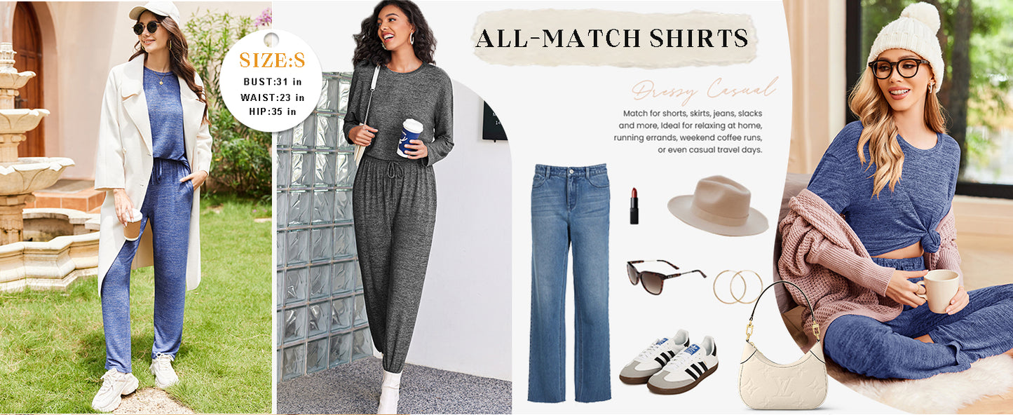 Ekouaer Pajama Set Womens Long Sleeve Sleepwear Pullover Top and Pants Cozy Loungewear Soft Pjs Lounge Set with Pockets