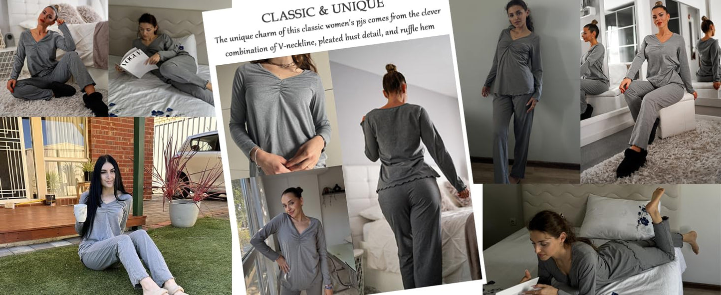 Ekouaer Womens Pajama Sets 2 Piece Lounge Set Fall Winter Pajamas Long Sleeve Pjs Top and Pants Soft Pj Sets Loose Sleepwear