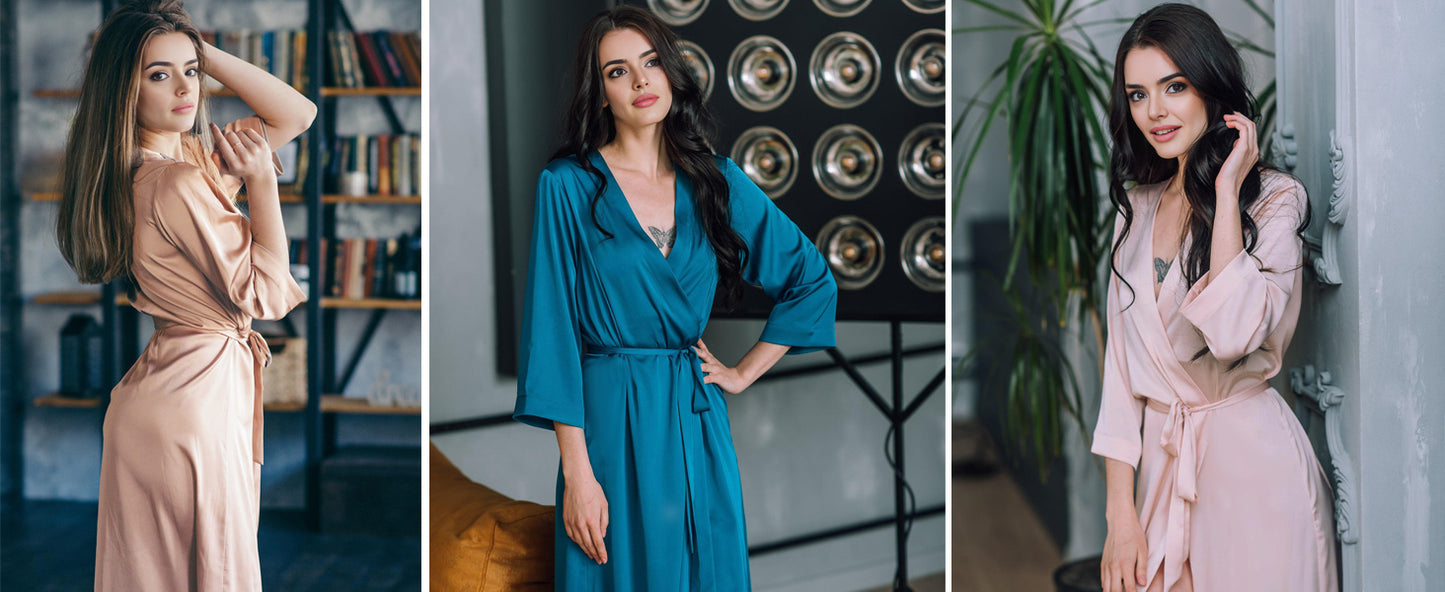 Ekouaer Silk Robes for Women Long Satin Bride Bridesmaid Wedding Party Robes Lightweight Sexy Sleepwear with Pockets