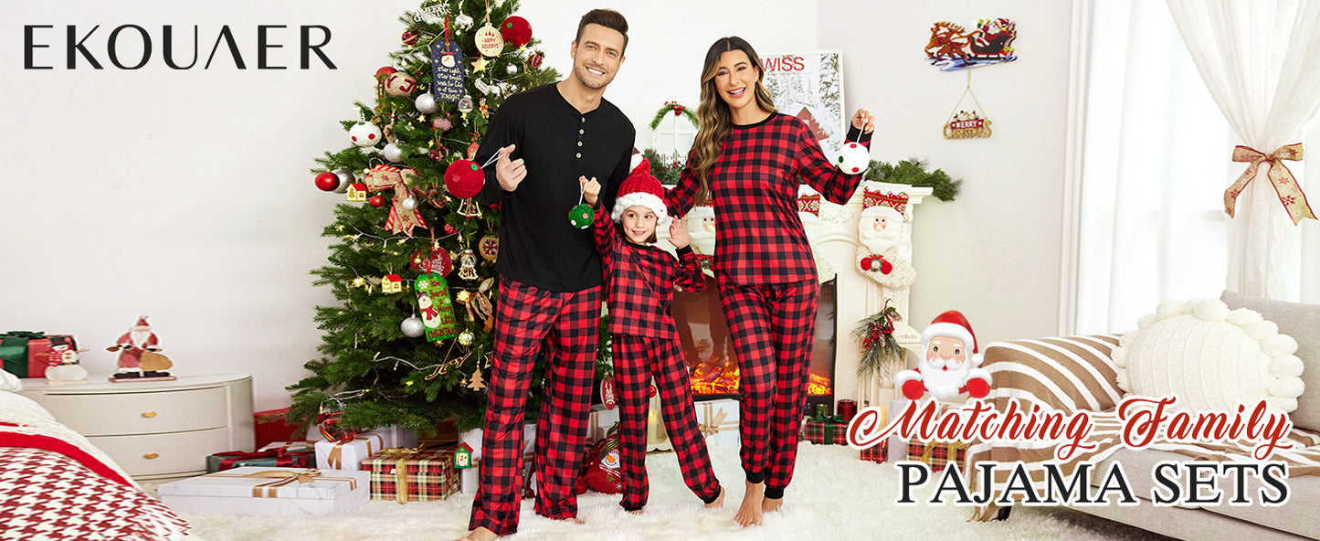 Ekouaer Family Christmas Pajamas Matching Sets Womens Mens Pjs Long Sleeve Sleepwear Holiday Lounge Sets