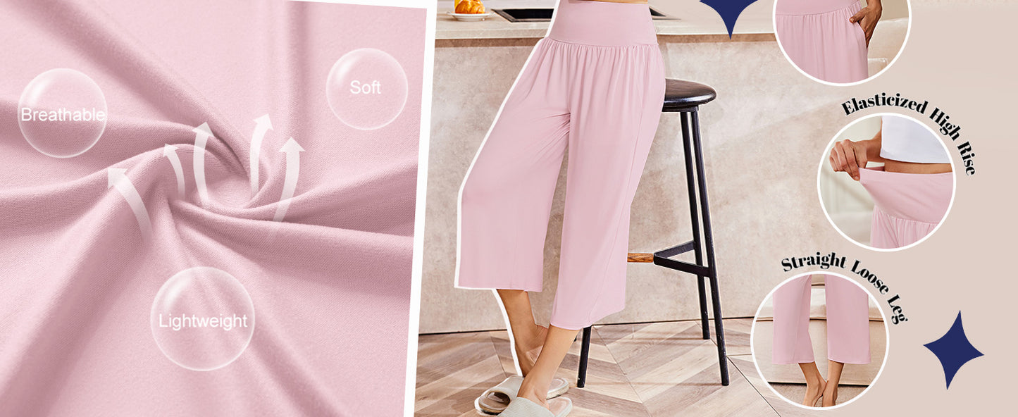 Ekouaer Womens Pajama Pants Wide Leg Capri Yoga Pants Lounge Comfy Sleep Pj Bottoms with Pockets