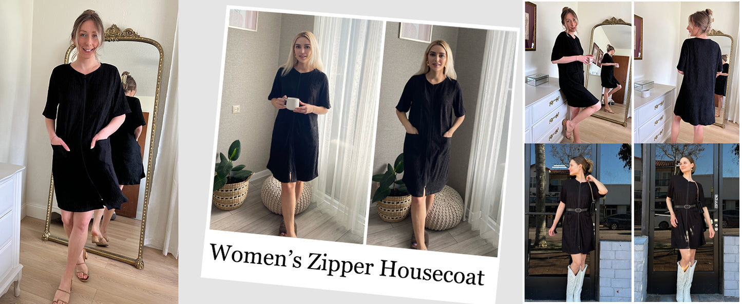 Ekouaer Women Zipper Robes Knit Short Bathrobe Lightweight House Coat with Pockets Soft Nightgown