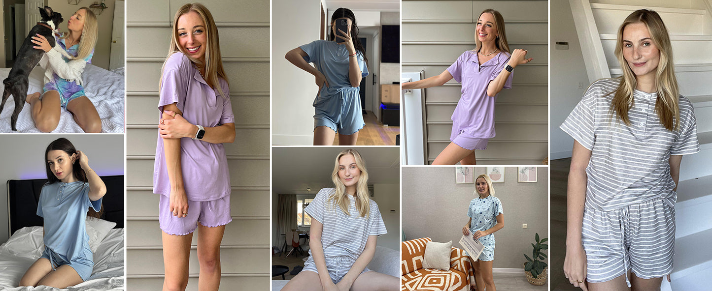 Ekouaer 2 Pack Womens Pajama Sets Short Sleeve Top with Shorts Soft Comfy Loungewear Sleepwear