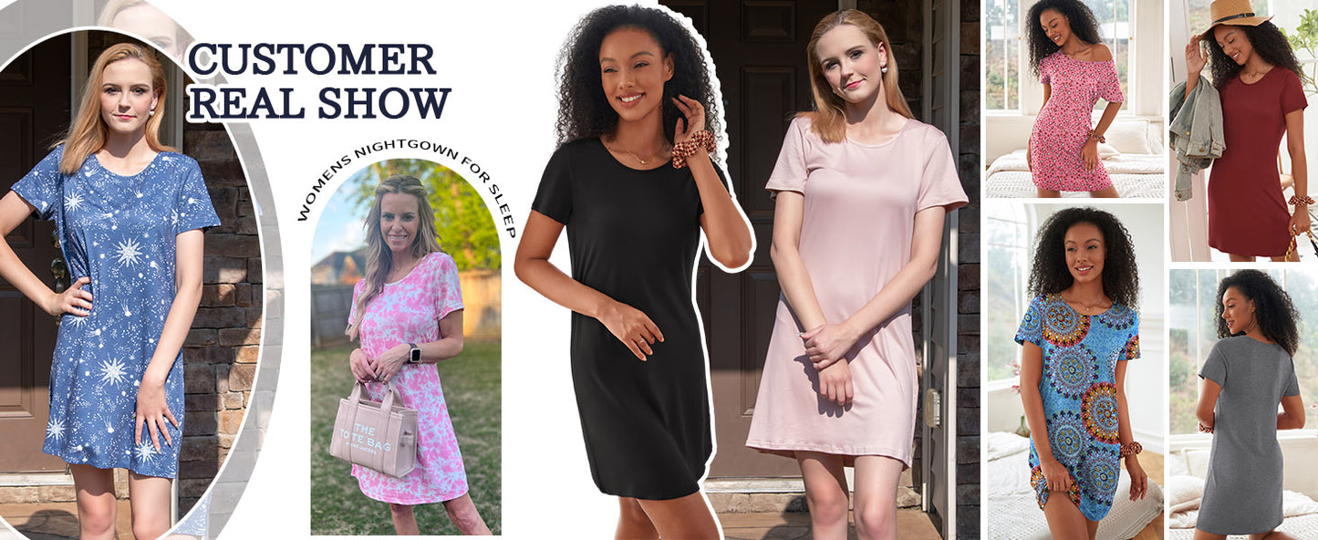 Ekouaer 2 Pack Nightgowns for Women Sleapwear Short Sleeve Night Shirts Soft Sleep Dress Classic Nightdress