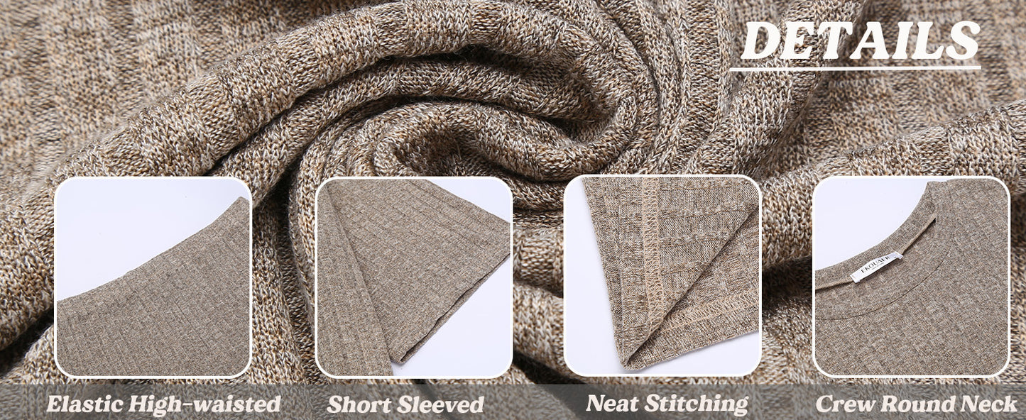 Ekouaer Pajamas 2 Piece Lounge Sets Ribbed Knit Matching Outfits T-shirt Biker Shorts Sleepwear Loungewear Sweatsuits