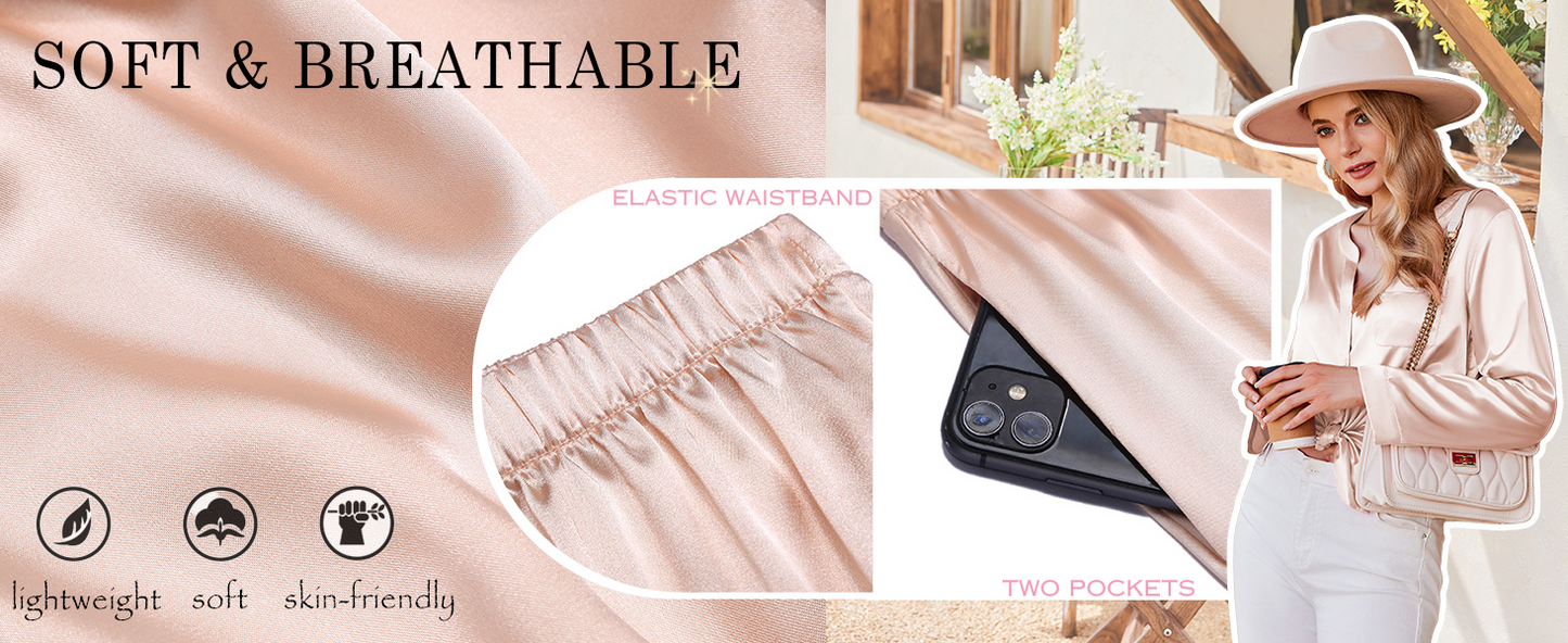 Ekouaer Silk Pajamas For Women 2 Piece Set Satin Pjs Long Sleeve Button Up Sleepwear Comfy Lounge sets