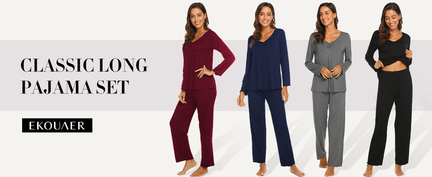 Ekouaer Womens Pajama Sets 2 Piece Lounge Set Fall Winter Pajamas Long Sleeve Pjs Top and Pants Soft Pj Sets Loose Sleepwear