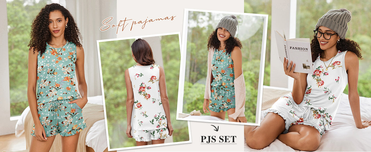 Ekouaer 2 Pack Women's Pajama Set Short Pyjamas for Women Summer Pjs Sets Sleeveless Sleepwear Loungewear