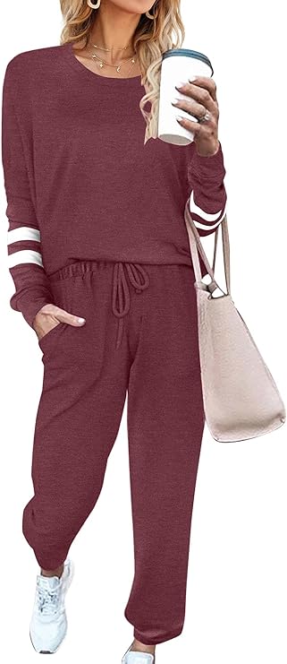 Ekouaer Sweatsuits Womens Loungewear Set Tracksuit Long Sleeve Pajamas Set with Pockets 2 Piece Outfits Lounge Sets