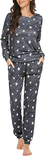 Ekouaer Womens Jogger Pajama Sets Long Sleeve Sleepwear Round Neck Nightwear Soft Pjs Lounge Sets with Pockets