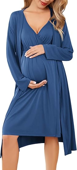 Ekouaer Maternity Nursing Gown and Robe Set Labor Delivery Nursing Nightgowns for Breastfeeding Pregnancy Clothes