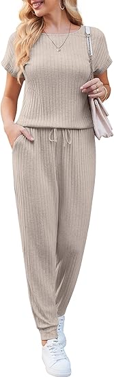 Ekouaer Jumpsuits for Women Dressy Summer Romper Ribbed Knit Casual Travel Outfits 2026 Vacation Beach Clothes