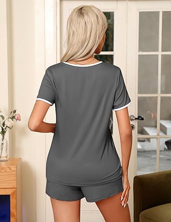 Ekouaer Womens Pajama Sets 2 Piece Soft Short Sleeve Top and Shorts Sleepwear Round Neck Pjs Lounge Set with Pockets