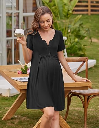Ekouaer Labor and Delivery Gown, Nursing Nightgown, Maternity Nightgowns for Hospital Short Breastfeeding Nightgown