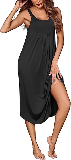 Ekouaer Women's Sleeveless Nightgown Long Nightgowns for Women Full Slip Soft Nightshirt Wide Strap Sleepwear Lounge Dresses