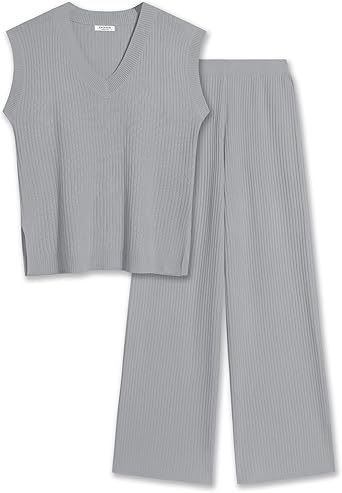 Ekouaer Lounge Sets for Women 2 Piece Outfits Knit Sweater Vest Lounge Pants Casual Matching Loungewear Set