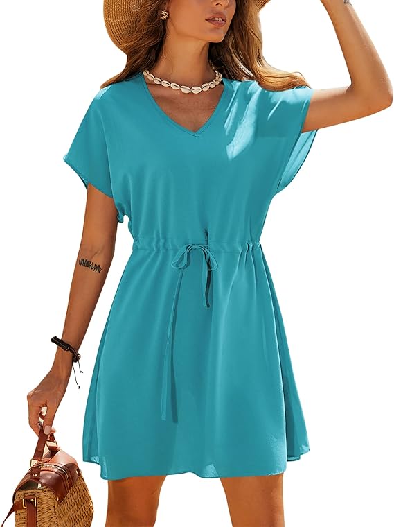 Ekouaer Women's Cover Ups Casual Swimsuit Coverups Flowy Tie Waist Beach Cover Up Dress