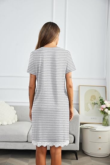 Ekouaer Womens Nightgown Short Sleeve Night Dress Printed Sleepwear Soft Sleep Shirt