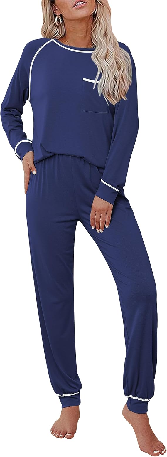 Ekouaer Pajamas Set for Women Soft Comfy Pjs Sets Long Sleeve Sleepwear Loungewear