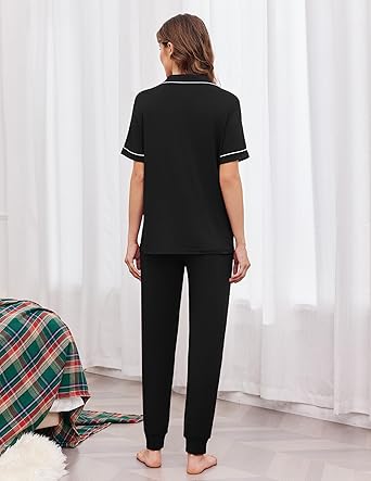 Ekouaer Women Pajama Set Short Sleeve Button Down Pjs Soft Comfy Sleepwear Nightwear with Jogger Pants