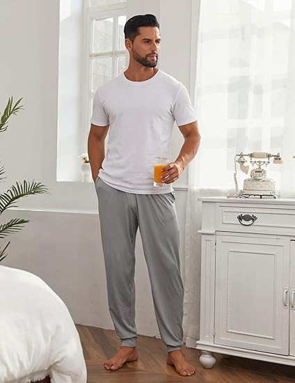 Ekouaer Men's Pajama Pants, Lightweight Loungewear, Comfy Jogger Sleep Pant Long Pj Bottoms with Drawstring & Pockets