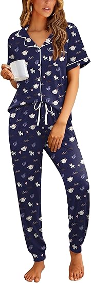 Ekouaer Women Pajama Set Short Sleeve Button Down Pjs Soft Comfy Sleepwear Nightwear with Jogger Pants