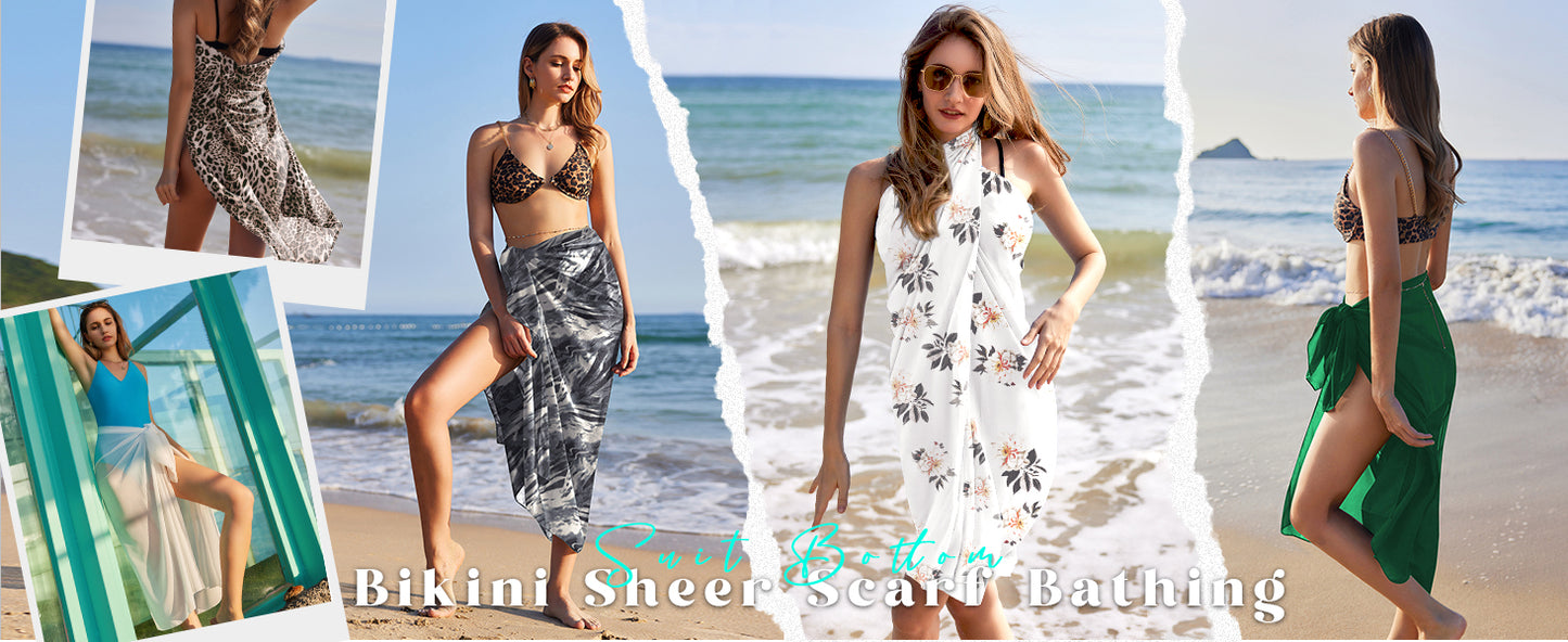 Ekouaer Women Sarong Swimsuit Coverups Chiffon Long Bikini Wraps Sheer Beach Bathing Suit Cover Up