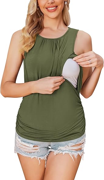 Ekouaer Womens Nursing Tank Tops for Breastfeeding Shirts Sleeveless Maternity Postpartum Clothes Black