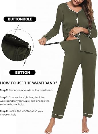 Ekouaer Maternity Pajama Set Button Down Nursing Pajamas Long Sleeve Breastfeeding Loungewear with Adjustable Pants