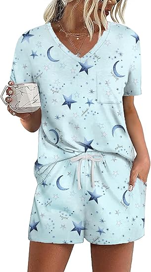 Ekouaer Women's Pajamas Sets Short Sleeve Lounge Sets Sleepwear Casual Two Piece Pjs With Pockets