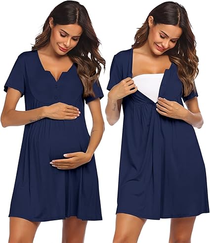 Ekouaer Labor and Delivery Gown, Nursing Nightgown, Maternity Nightgowns for Hospital Short Breastfeeding Nightgown