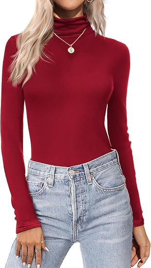 Ekouaer Women's Turtleneck Long Sleeve Shirts Thermal Underwear Tops Basic Slim Fit Fall Fashion Lightweight Top