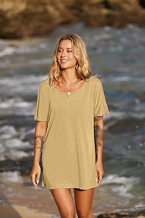 Ekouaer Women's Swimsuit Beach Cover Up Short Sleeve Cover Ups for Swimwear Bathing Suit Coverups