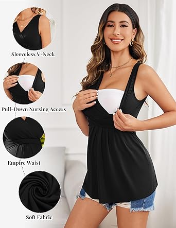 Ekouaer Women's Maternity Nursing Top for Pregnancy and Postpartum, Easy Breastfeeding Tank Tee Shirts